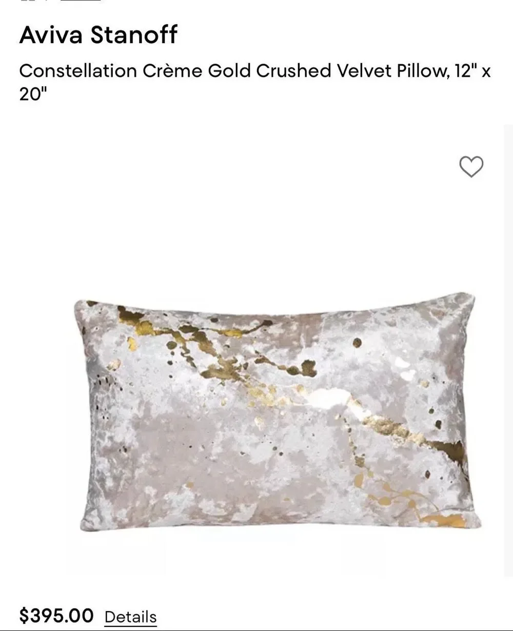 Aviva Stanoff $395 Constellation Crème Gold Crushed Velvet Pillow 12
